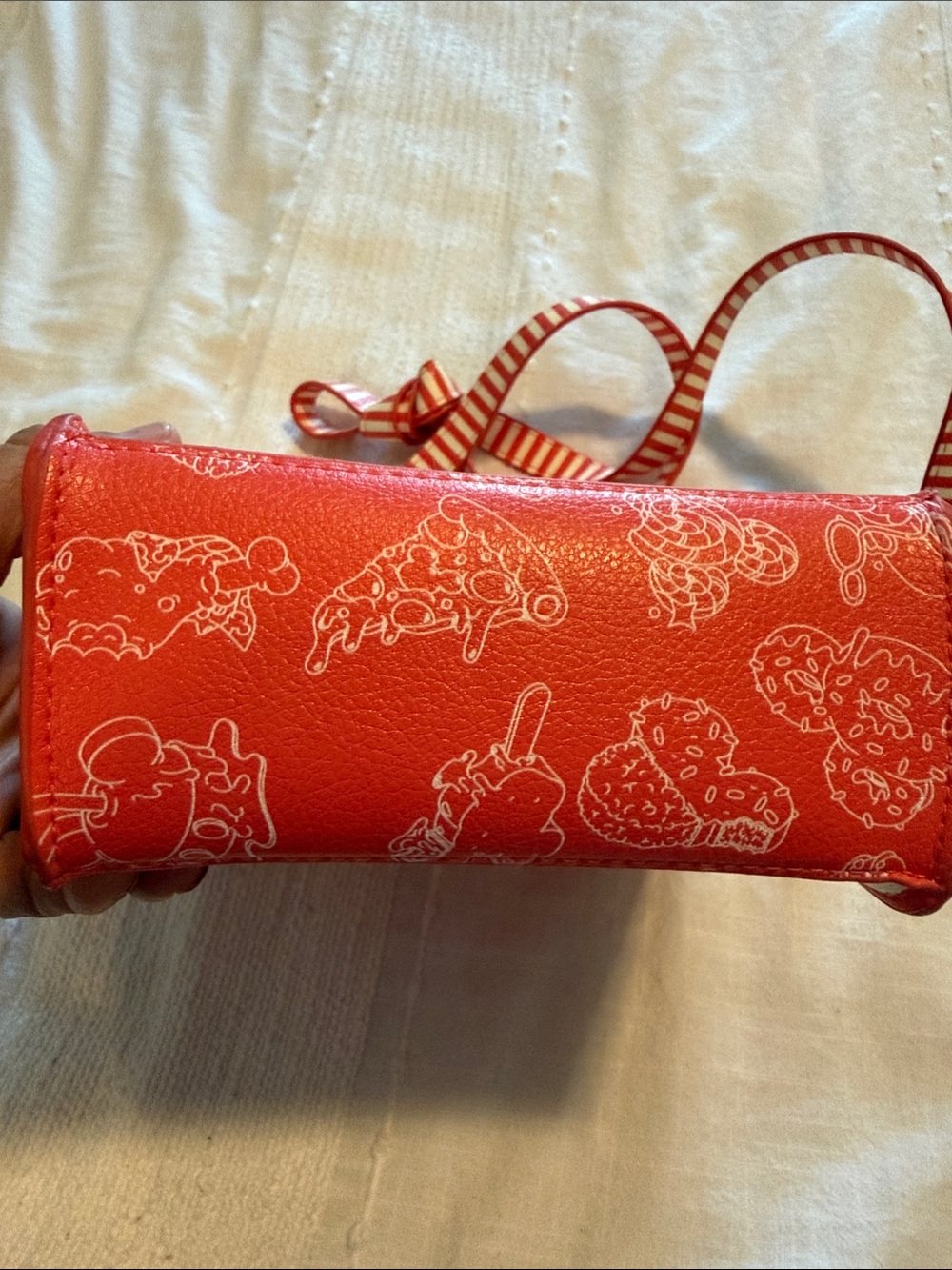 Disney Red Snack Print Crossbody with Striped Strap and Character Pin - Picture 9 of 9